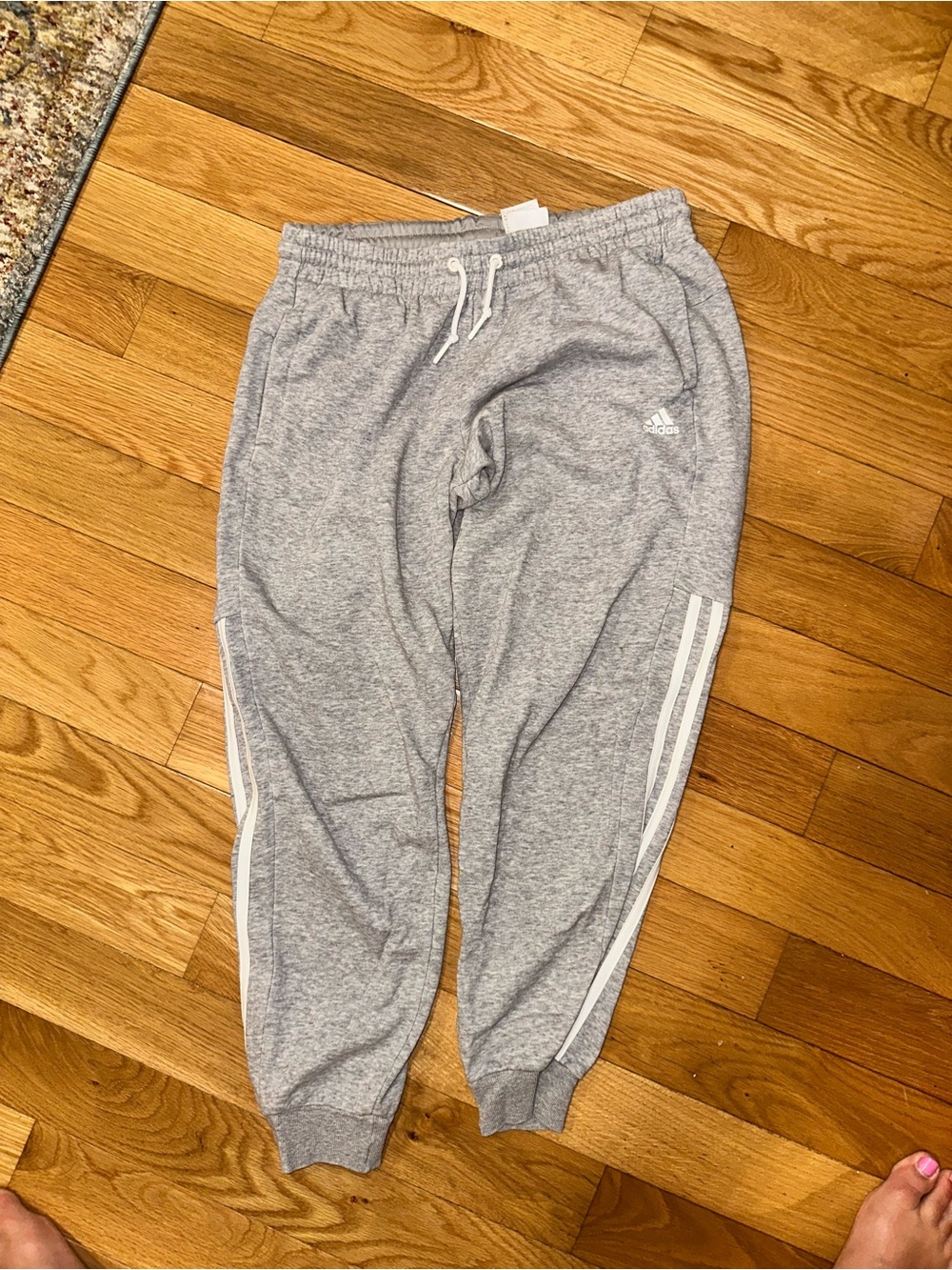adidas Youth Heather Gray Jogger Sweatpants with White Side Stripes